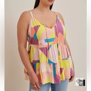 Torrid Challis Tiered Tie-Front Cami in Multi Geo 2X